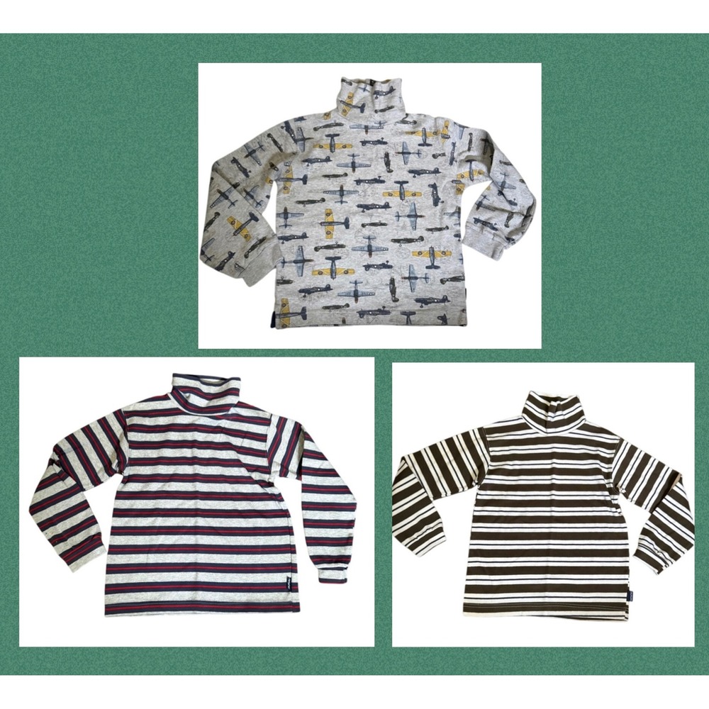 Vintage Carters Boys Turtleneck Shirt Lot 3 Pack Airplane Striped Cotton Size 7